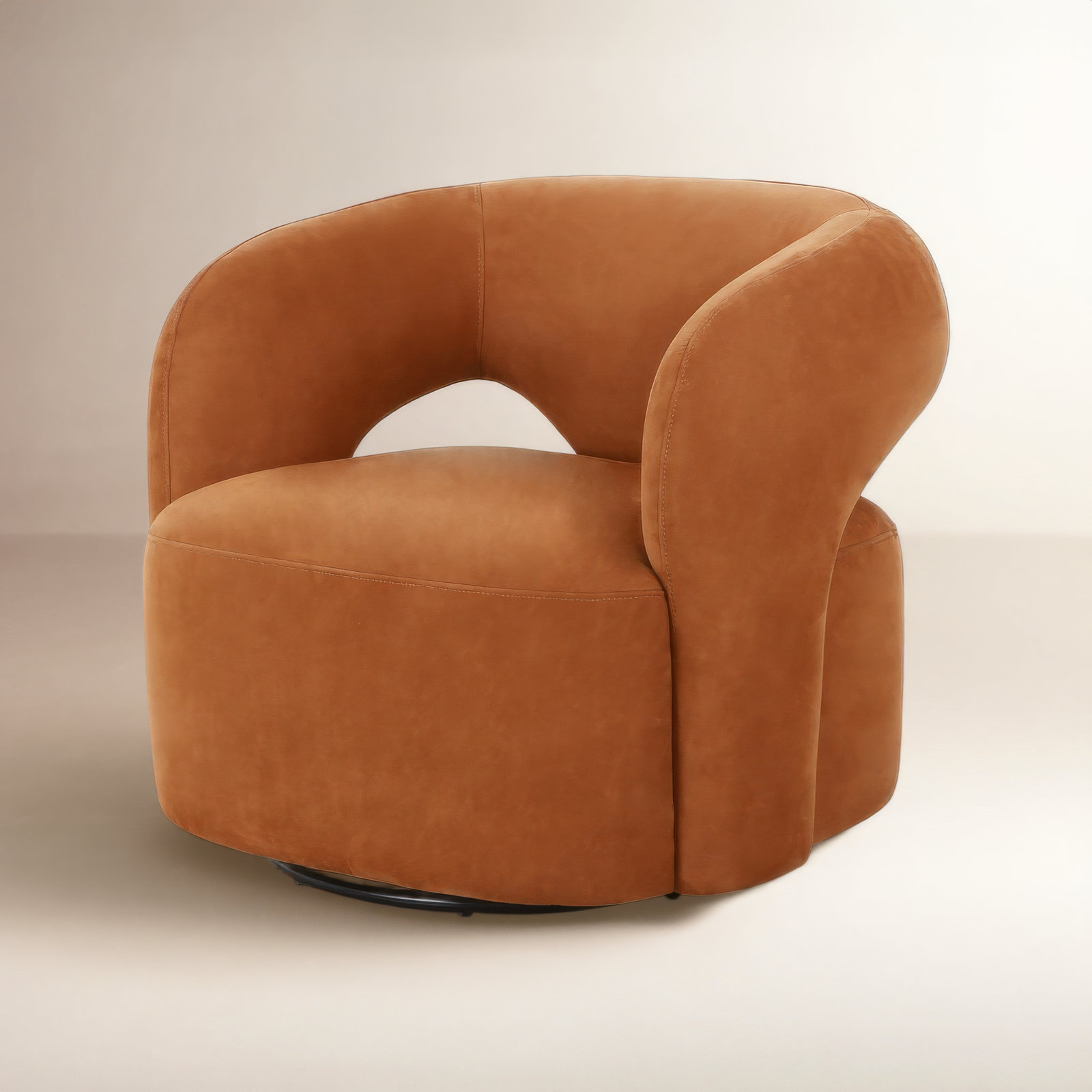 Novella Swivel Chair-Monte Olive, Nubuck Cognac Top Grain Leather