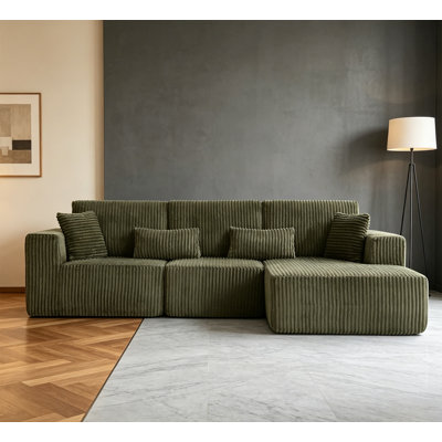 Modular Corduroy Sectional, 3-Piece L-Shape/Sofa Bed, No Install, Wide Armrests Deep Seat, For Living Room  For Living Room Apartment