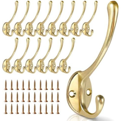 Wall Hooks for Hanging, 15-Pack Heavy Duty Metal Coat Hooks, for Living Room, Bathroom, Kitchen, Bedroom for Towel, Hat, Key, Closet, Bag (Gold)