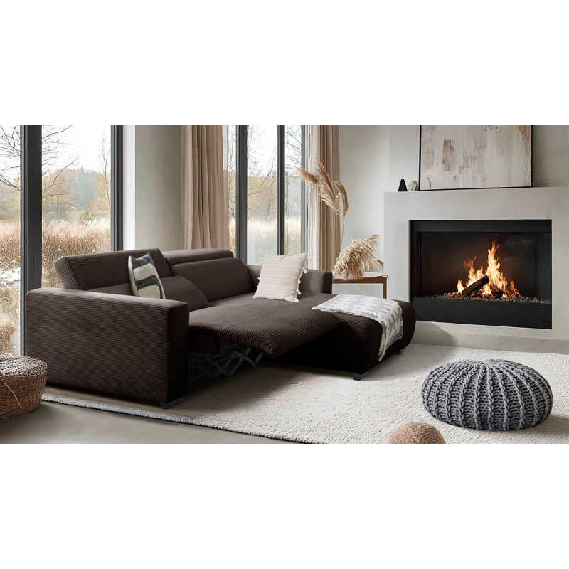 Almontiser Cozzy Reclining Corner Sofa in Curdouy Velvet Fabric, Dark Brown, Right Hand Facing