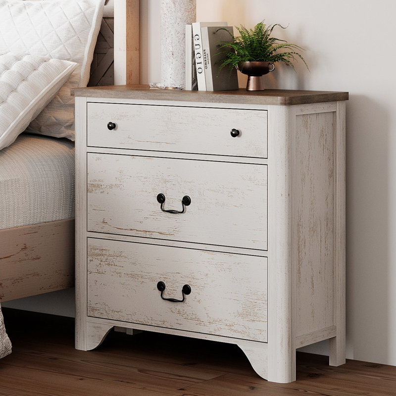 Haikey 3-Drawer Nightstand with Scalloped Edges, White, 2
