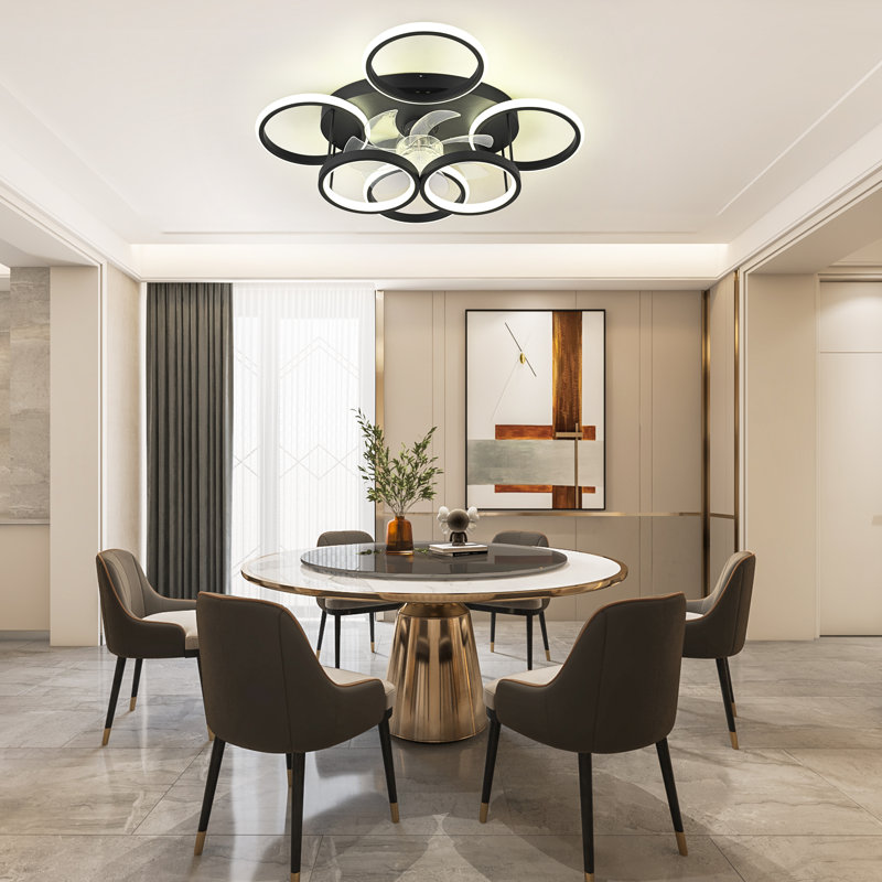 Cashon 63cm 7 - Blade Dimmable LED Ceiling Fan with Remote Control and APP, Black