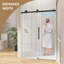 Porte de douche 48 po x 76 po coulissante simple sans cadre avec quincaillerie noir mat et verre trempé de 1/4 po pour salle de bain moderne