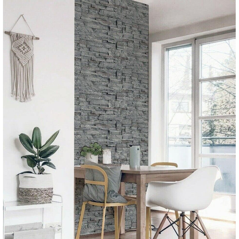 Adian Slate Wall Grey Realistic Stone Adian Paper 10m x 53cm Matte Wallpaper Roll