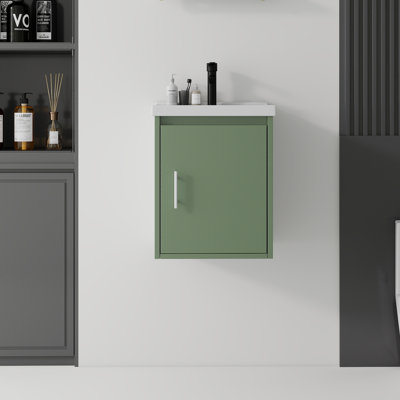 Meuble-lavabo flottant 16 po avec lavabo, porte à fermeture en douceur, lavabo en céramique, contreplaqué