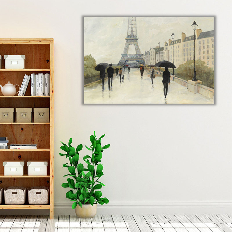 Eiffel in the Rain - reproduction d'art sur toile, H 20 po x l 30 po
