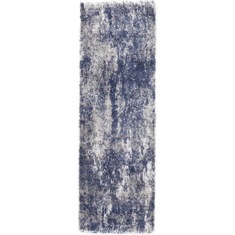 Hudgens Performance Abstract Shag Area Rug, Runner 2'6" x 8', Gray/Blue