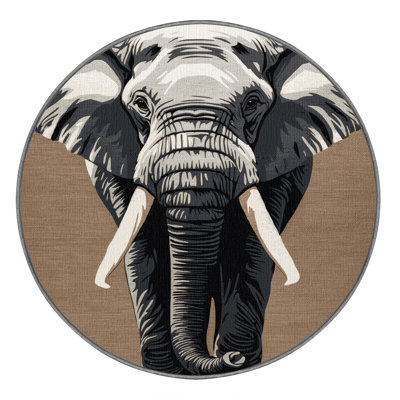 Washable African Bush Elephant Wildlife Area Rug