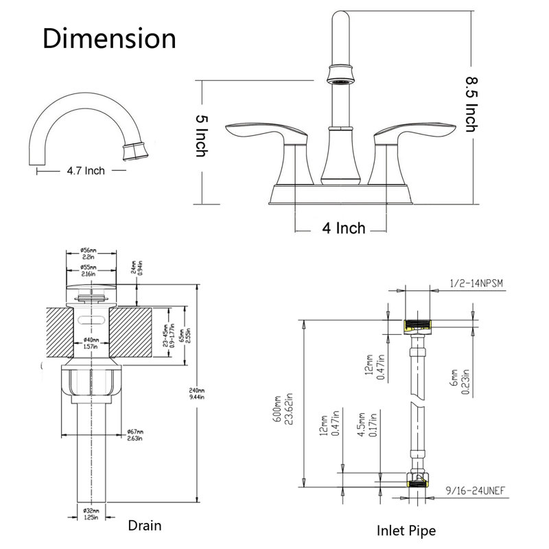 Centerset 2-handle Bathroom Faucet with Drain Assembly, Matte Golden