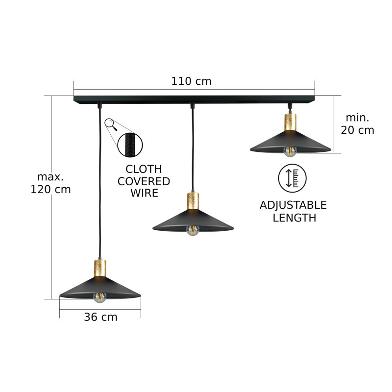 3 - Light Matte Black Dome Pendant, Black
