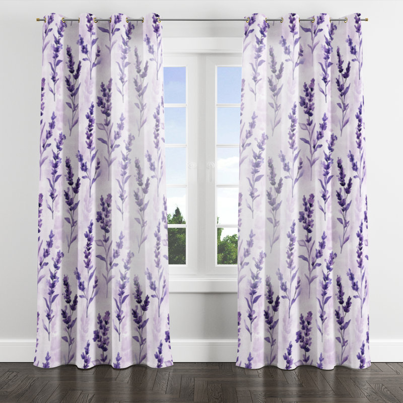 Girls Calming Florals Window curtains - Serene Baldassarre Grommet Curtain - 1 Panel, 52" W x 63" L, Gold Grommets