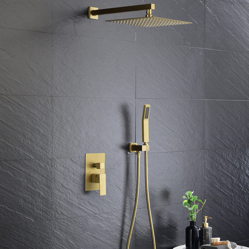 Robinet de douche mural avec valve brute, Or brossé