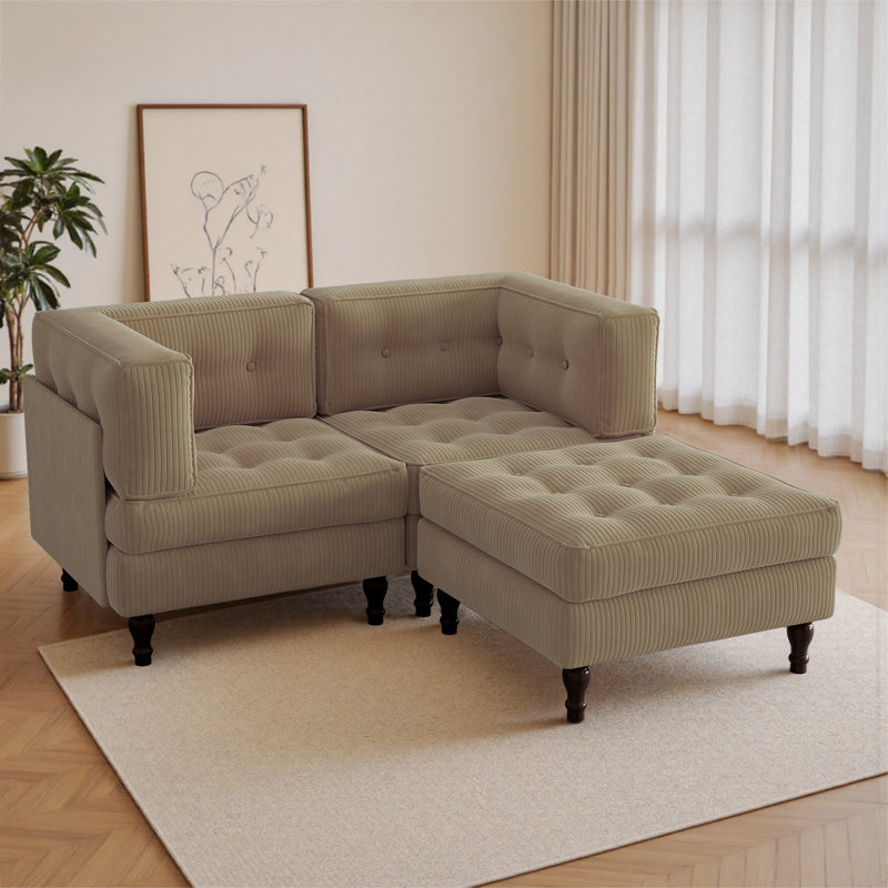 3 Seater Corduroy Sectional, Camel