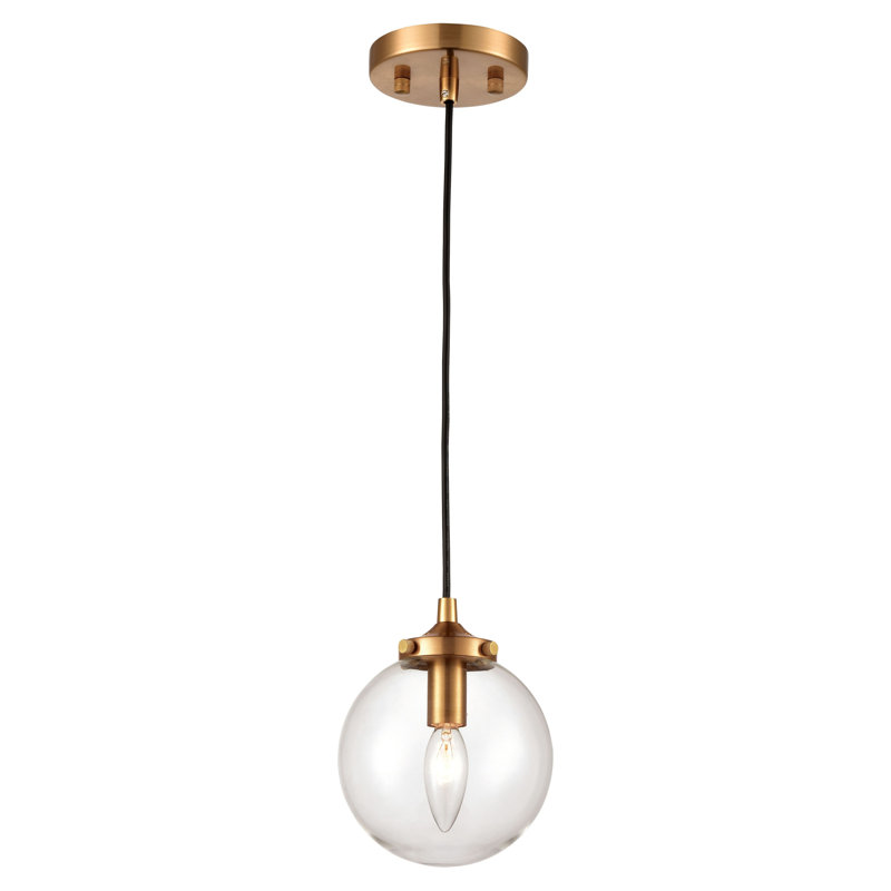 Mini-luminaire suspendu 1 lumière de 6 po Boudreaux - noir mat avec or antique, H 8 po x l 6 po x P 6 po, Doré, Ampoule E12