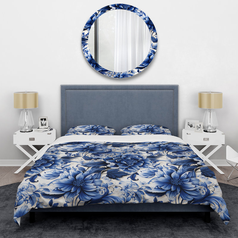 Blue Victorian Scrollwork Victorian Pattern I Floral Duvet Cover, Twin Duvet Cover + 1 Standard Sham