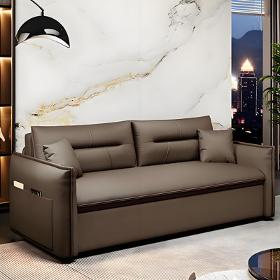 66.93"Brown Modern Eco Leather Sofa Bed