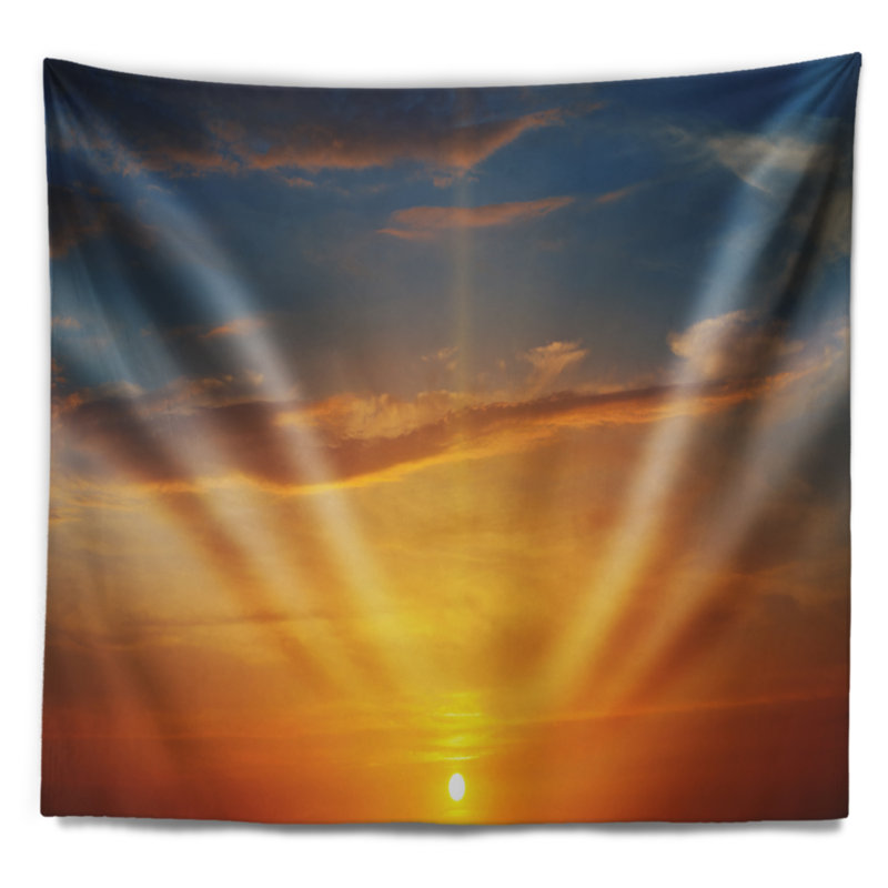 Tapisserie du soleil de beach au-dessus de l’horizon, H 32 po x l 39 po