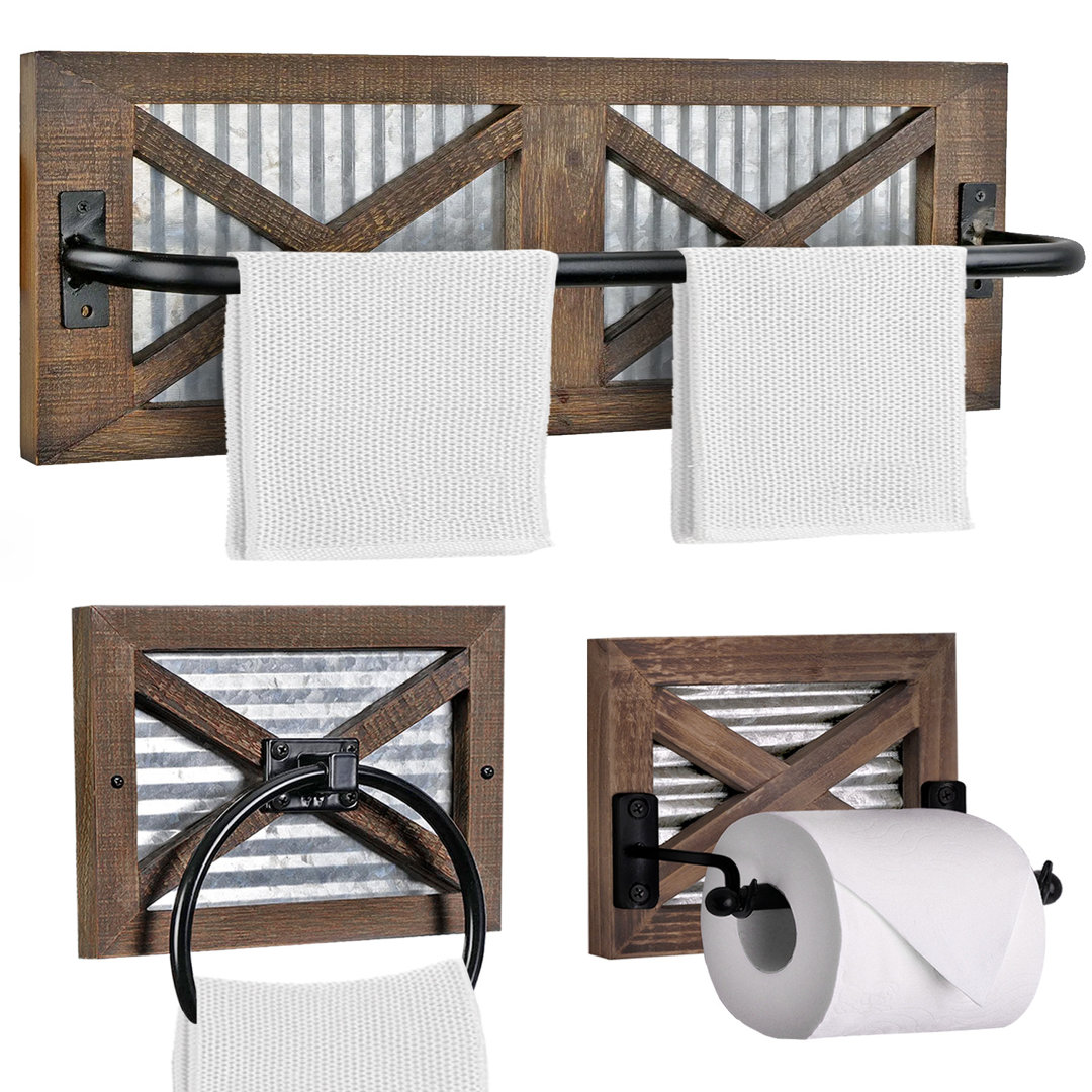 Autumn Alley Farmhouse Toilet Paper Holder, Towel Ring, Towel Rack Holder Set, 3PCS, Brown Autumn Alley 