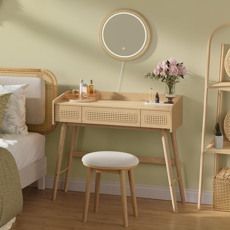 Boho Vanity With Stool, Oak Beige