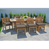 Huntington 9pc Teak Dining Set With Expansion Table Sunbrella Cushions