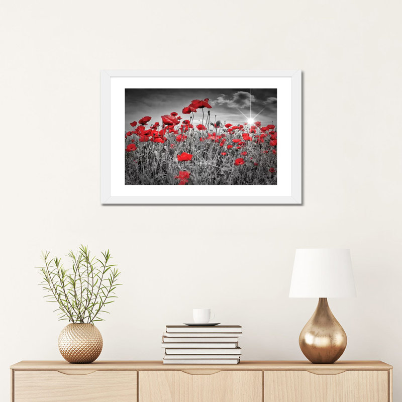 "Champ de coquelicots" par Melanie Viola-impression d’art graphique, Blanc, H 16 po x l 24 po x P 1 po, Papier blanc