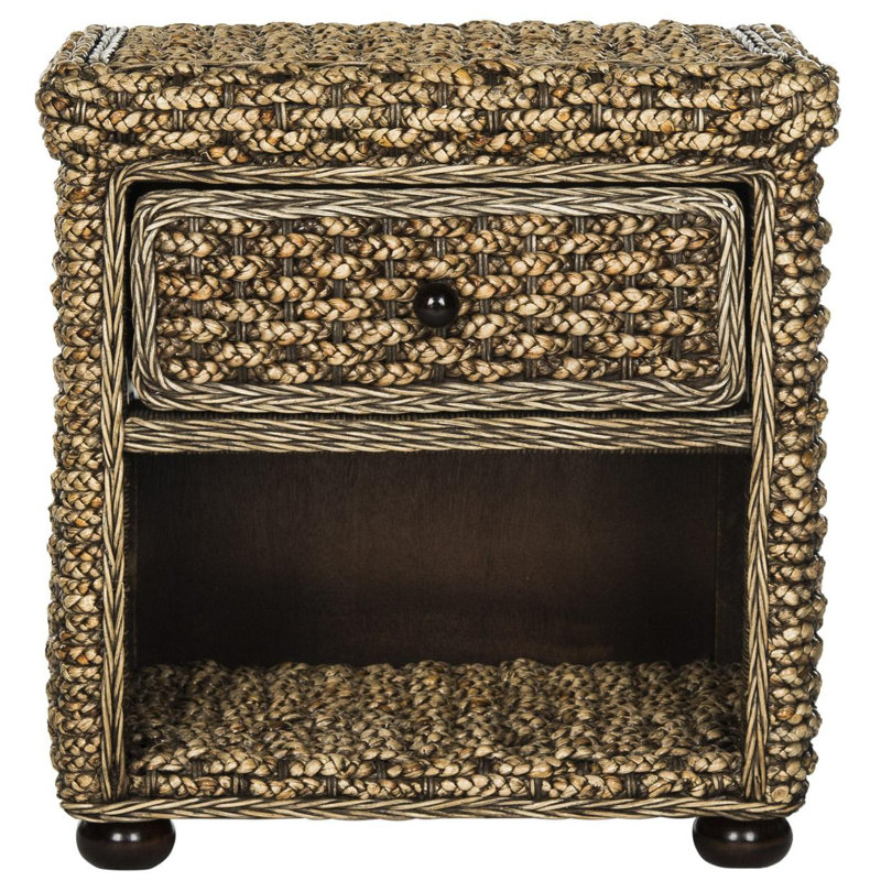 Elegant Willow 22.1'' W Wicker Nightstand –Coastal Rattan Side Table with Drawer, Open Shelf Storage