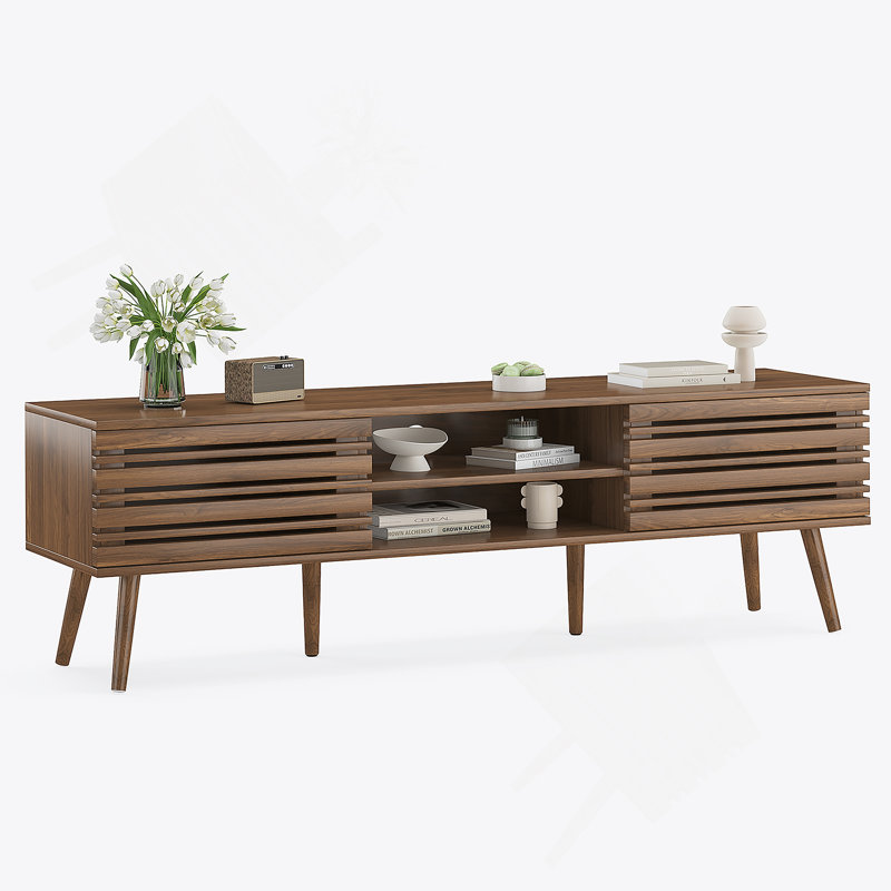TV Stands With Storage For Tvs Up To 70", Wood TV Stand For Living Room, Brown