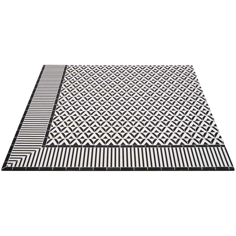 Monroe 8x8 Geometric Corner Polished Black Jade and Marble Mosaic Tile