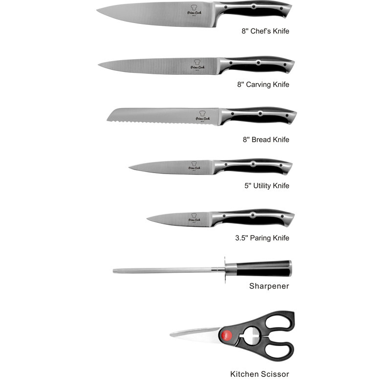 Prime Cook 8 Piece High Carbon Stainless Steel Knife Block Set