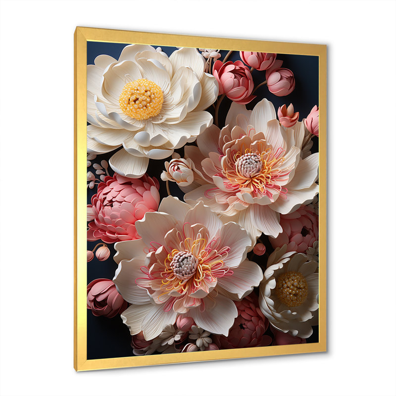 Pivoines ornées d'accents dorés magiques, Cadre photo doré simple, H 32 po x l 16 po x P 1 po