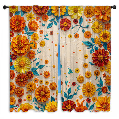 Rideaux de fenêtre à fleurs colorées colorées souci et obscurcissant - 2 panneaux