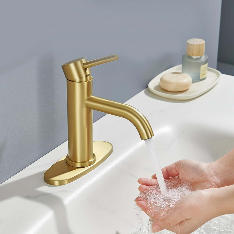 Modern Single Handle Bathroom Faucet Lavatory Faucet Stainless Steel Single Hole, Brushed Gold