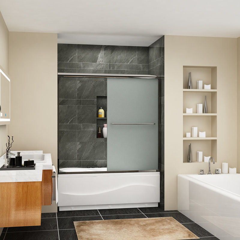 60" W x 57" H Semi-Frameless Tub Door, Chrome