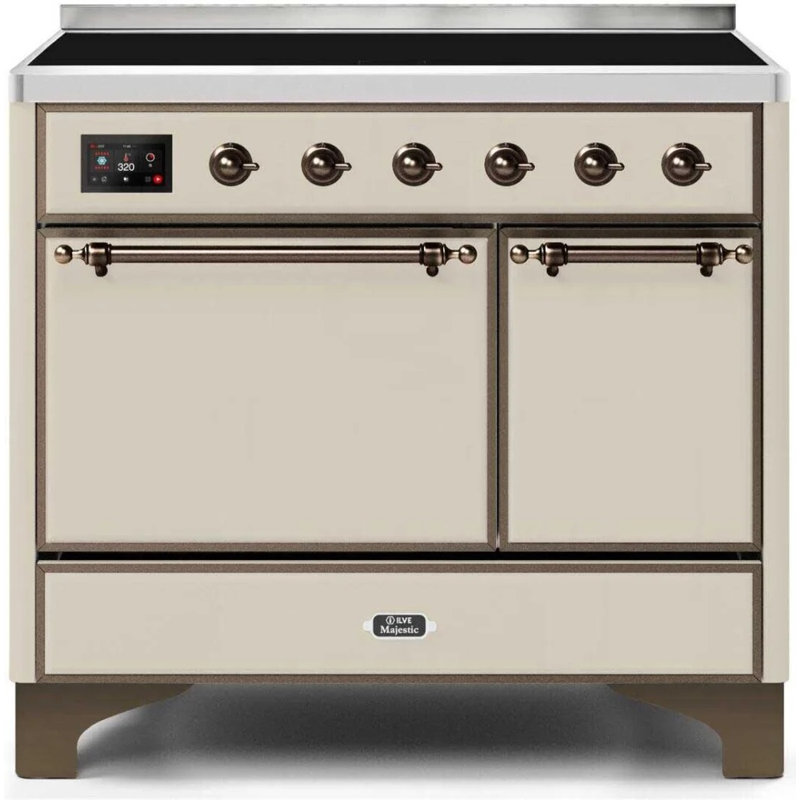 Cuisinière à induction 40 pouces avec 6 éléments à induction ILVE Majestic II Series (porte en verre), Blanc antique / bronze