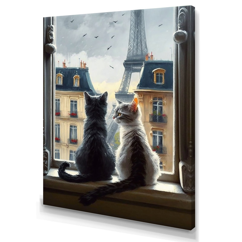 Deux chats à Paris I - reproduction sur toile, H 20 po x l 12 po x P 1 po, Toile tendue
