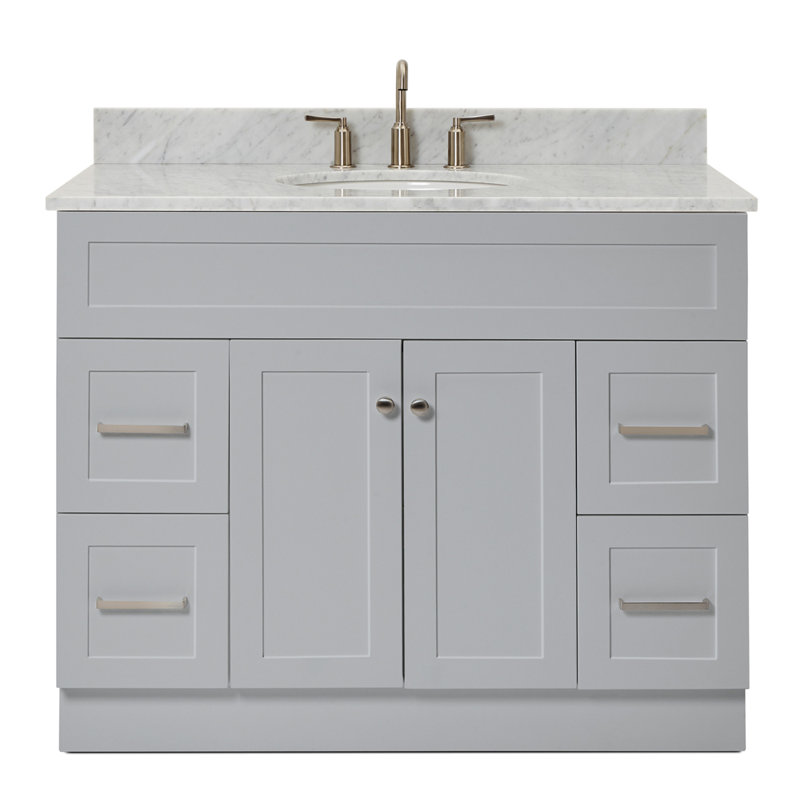 Partham 43'' Single Bathroom Vanity with Carrara Marble Top, Gray