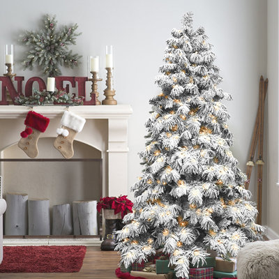 Arbre de Noël en forme d'épouvantail floqué avec 200 lumières DEL blanc chaud, 375 pointes de mémoire en PVC, poteau électrique et structure à charnières