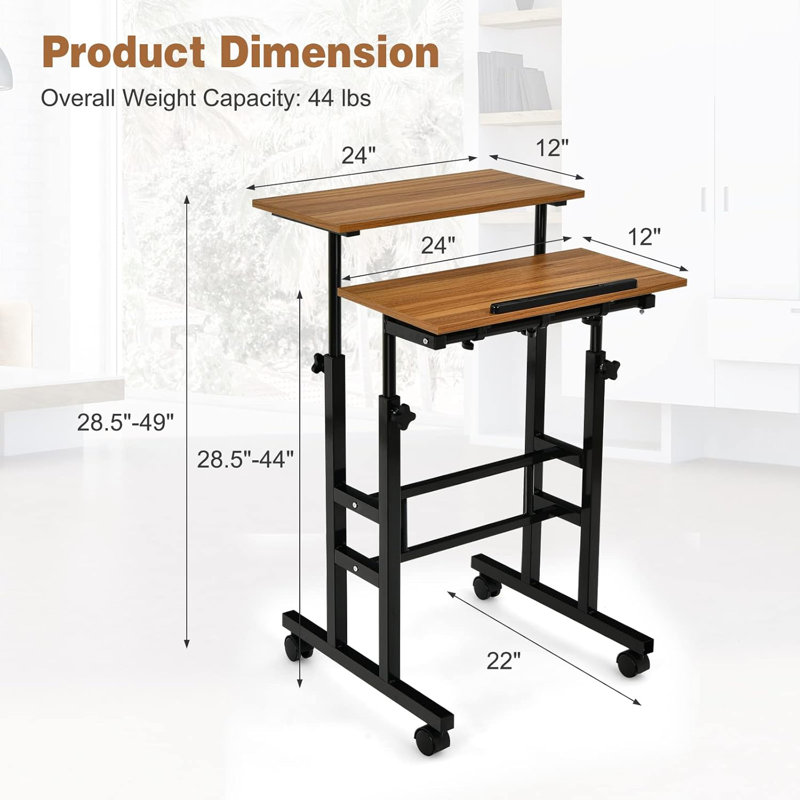 Mobile Standing Desk, Height Adjustable Rolling Laptop Cart W/Tilting Desktop For Standing Or Sitting, Lockable Casters, Home Office Computer Workstation For Small Spaces (Brown)