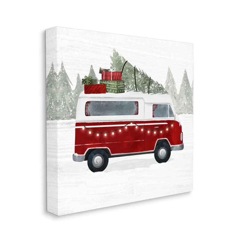 Feux de Noël rouges transportant des cadeaux de Noël, art numérique de la giclée noire encadrée par Victoria Borges