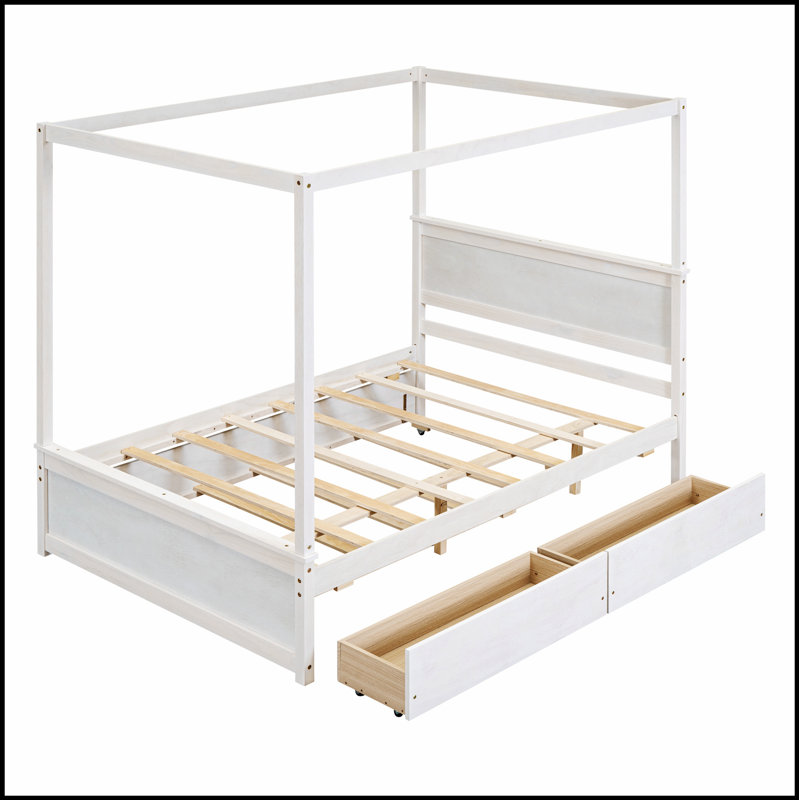 Élégant lit à baldaquin à baldaquin avec lit gigogne et rangement, parfait pour le confort et l'efficacité de l'espace