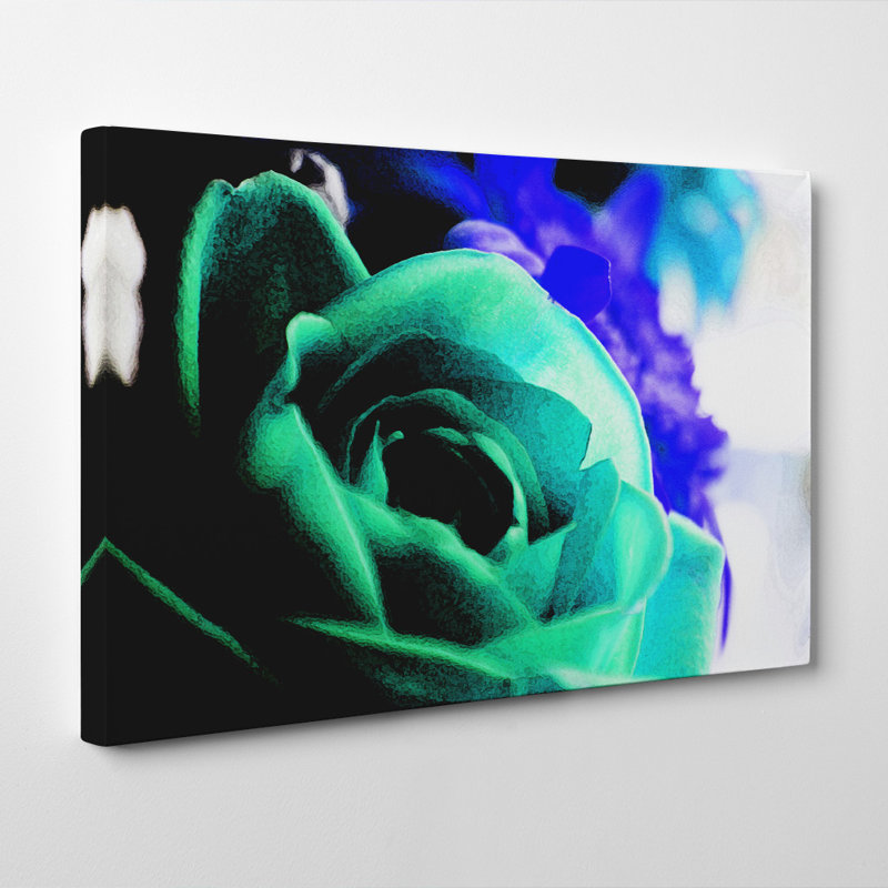 Teal Flower Rose - Wrapped Canvas, 35cm H x 50cm W