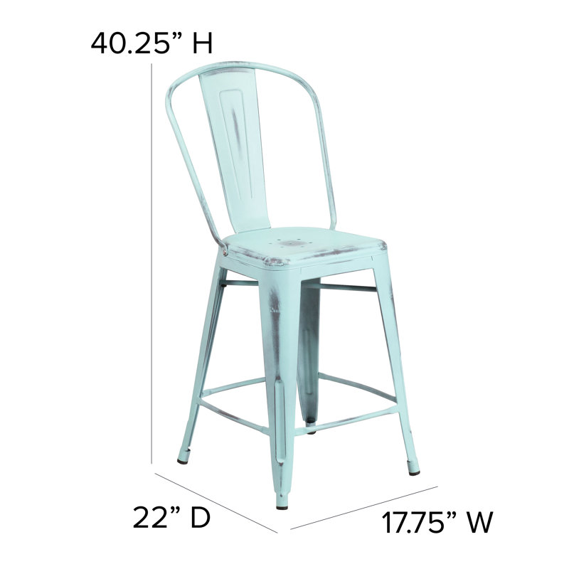Tabouret de comptoir en métal patiné pour l'intérieur / extérieur de 24 po de hauteur Angelean - noir, Vert menthe