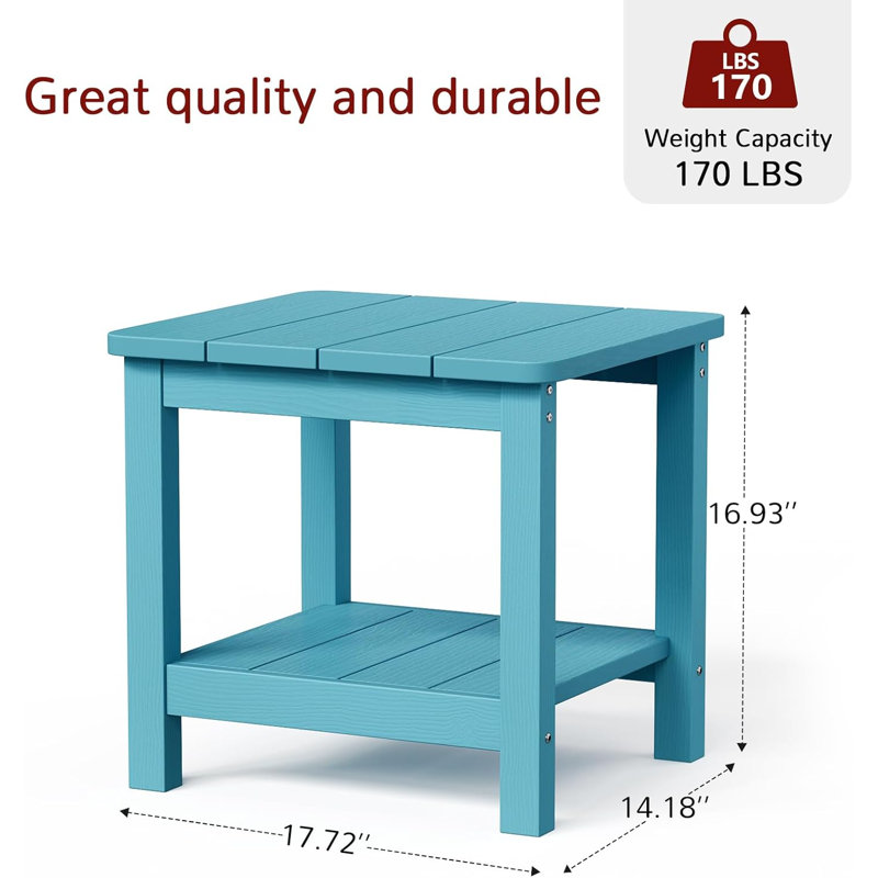 17.72 In. All Weather 2-Tier Rectangular Hips Outdoor Side Table，Turquoise, Turquoise
