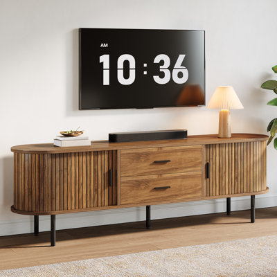 Meuble télé 70 po Mid-Century avec rangement et porte tambour