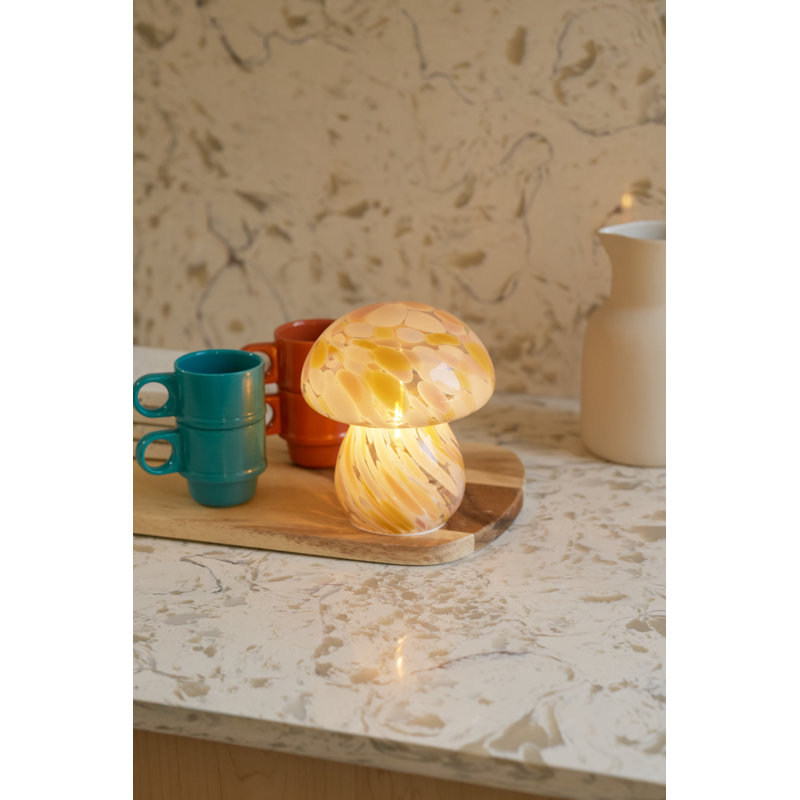 Portable Chubby Open Top Glass Mushroom Lamp, Pink Moon, Pink Moon