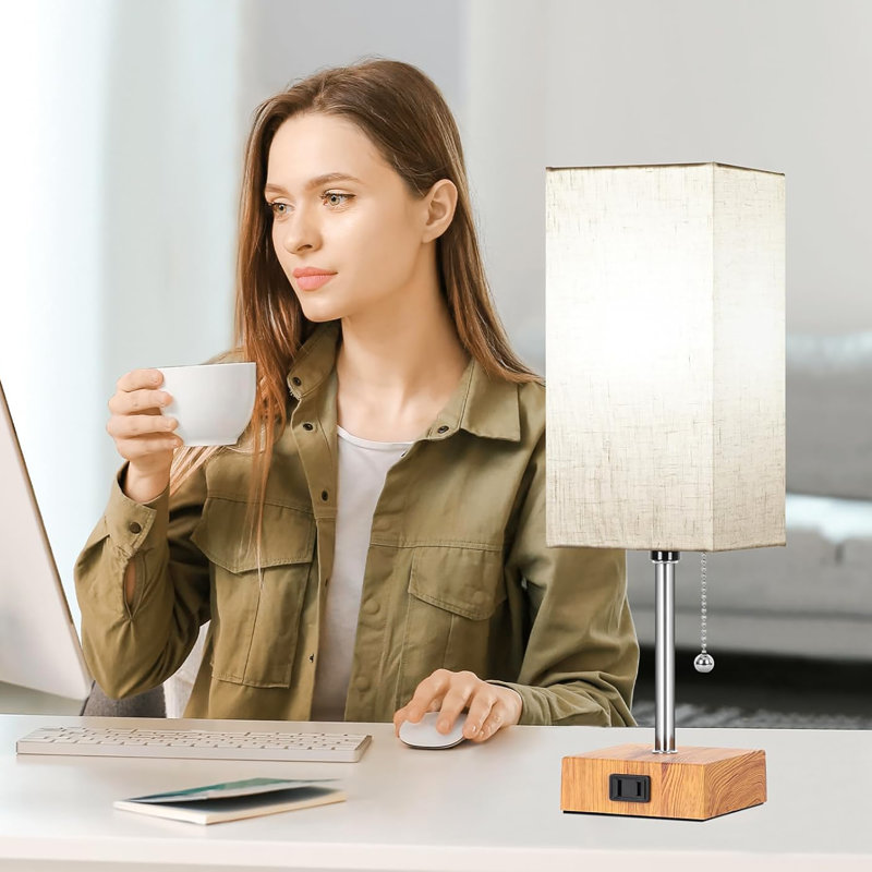 Ensemble de 2 lampes de table pour la chambre à coucher, à intensité variable 3 couleurs 15 po, avec chaînette et prises de courant, 2 ampoules incluses