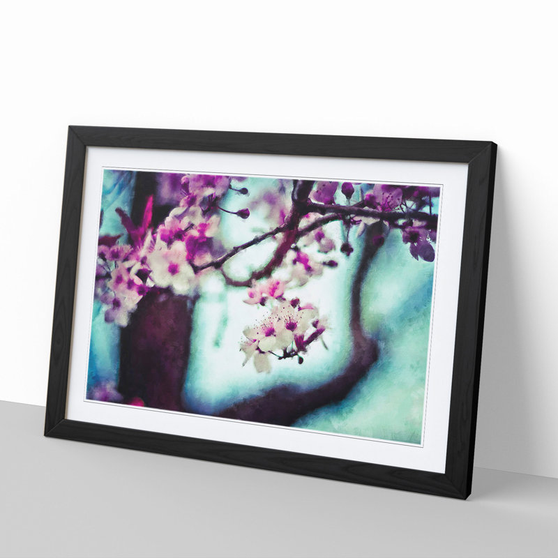 Pink Cherry Blossom Flowers Vol.10 - Framed Print, 27cm H x 36cm W x 2cm D, Black Framed