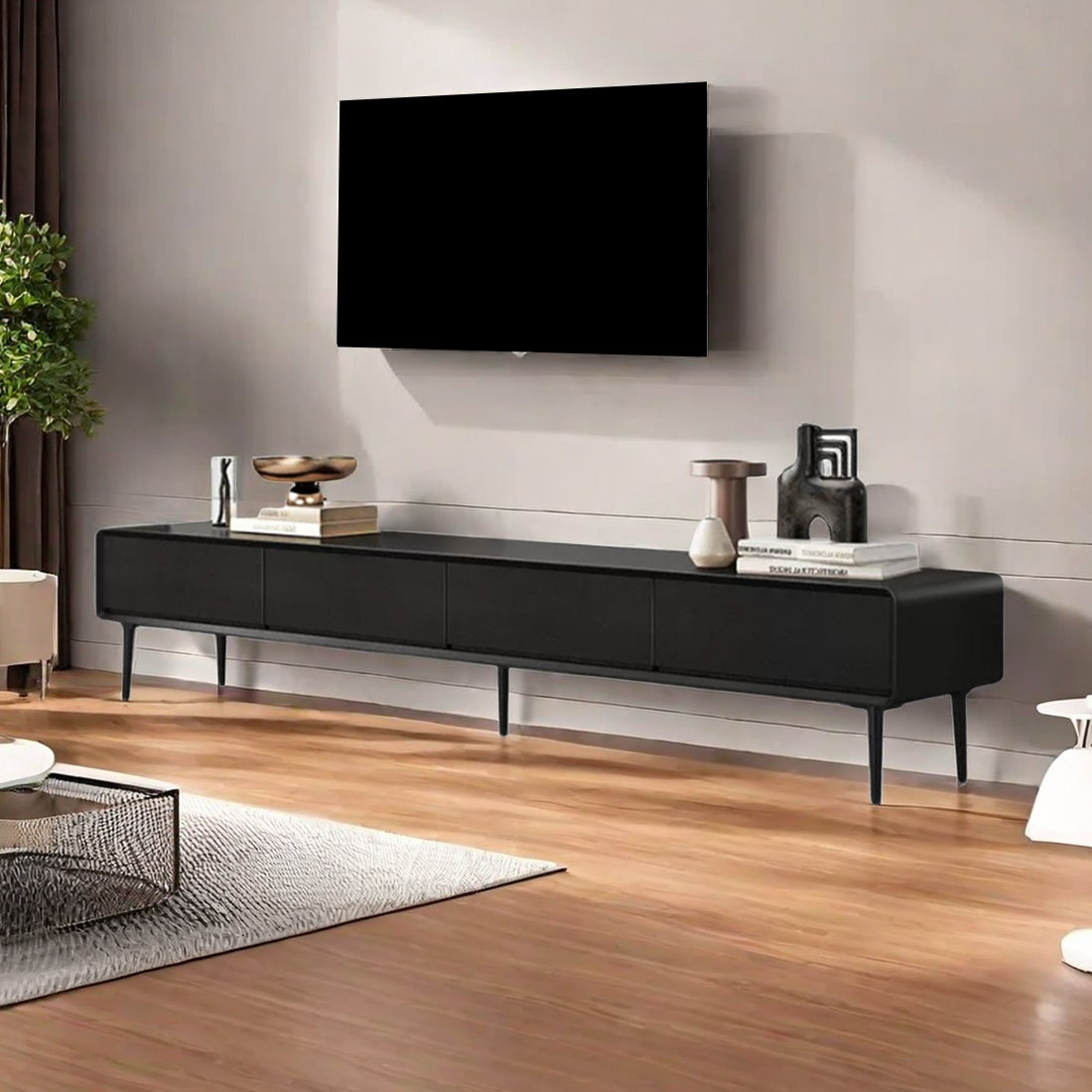 EXCEEB Walnut Veneer TV Stand with Four Drawers - Wayfair Canada