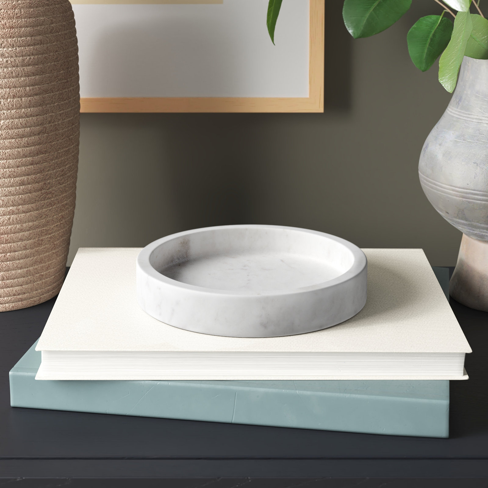Genelda Modern Marble Tray - Set of 1, White, 8" W x 8" D x 1.5" H