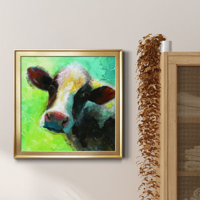 «Colorful Quirky Cow», peinture sur toile encadrée